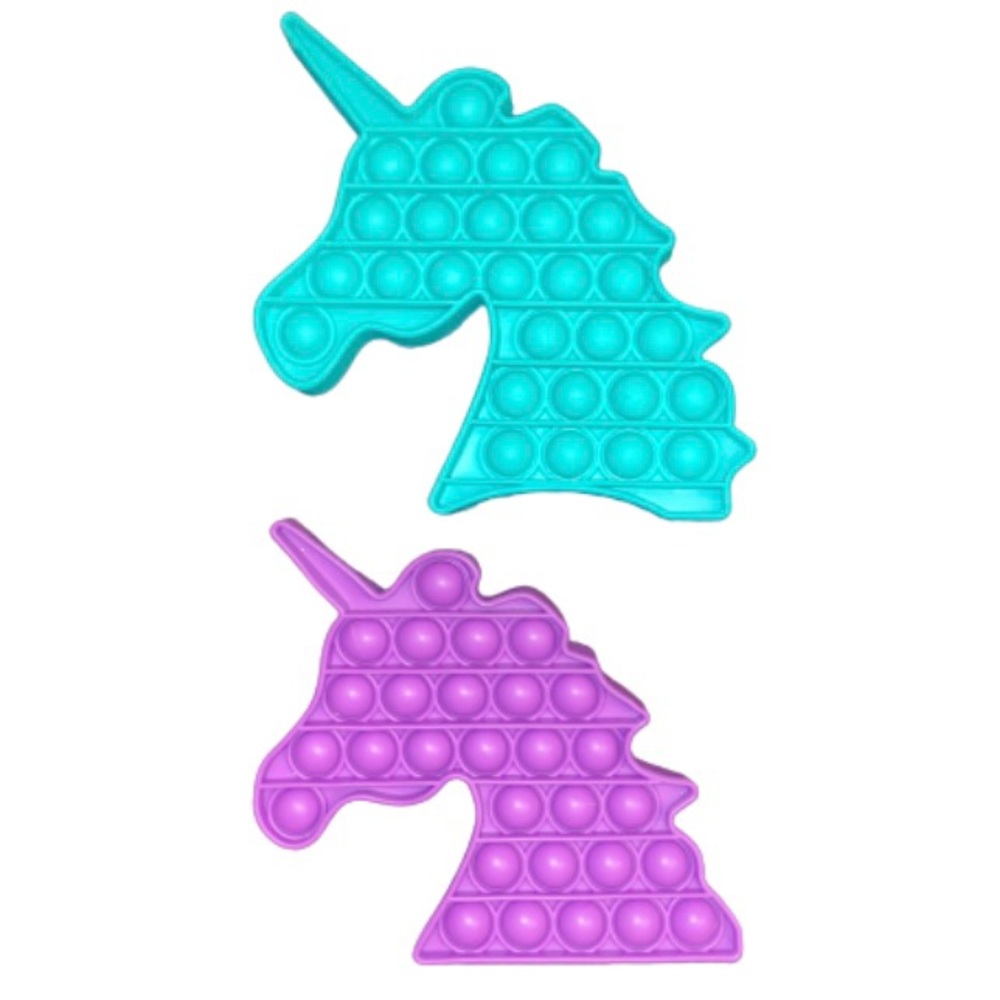 Pop It Fidget Toys Set of 2 Unicorn Shaped Teal & Purple Colored